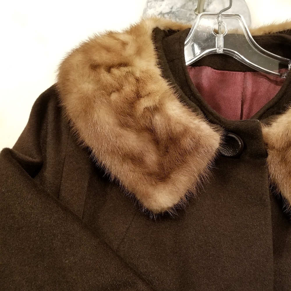 1960s Coat Genuine Mink Collar Pristine Vintage